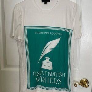 Burberry White and Green Short Sleeve Tee with Graphic Design Made in Italy